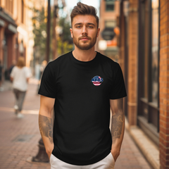AFBS Tee Shirt Logo on front pocket area, back and flag on left sleeve