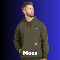 Carharrt Hoodie- Logo on front pocket area, back and flag on left sleeve