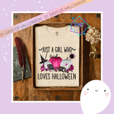 Pink Just A Girl Who Loves Halloween Skinny Letters