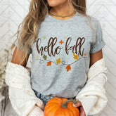Hello Fall Script Faux Embroidery Tee