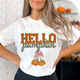 Hello Pumpkin Faux Embroidery Tee