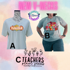 Teacher V-Neck - Teacher Teach Love Inspire Teachers Plant Seeds