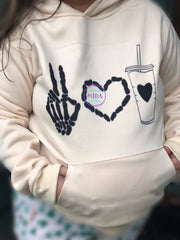 Skeleton peace, love, coffee hoodie