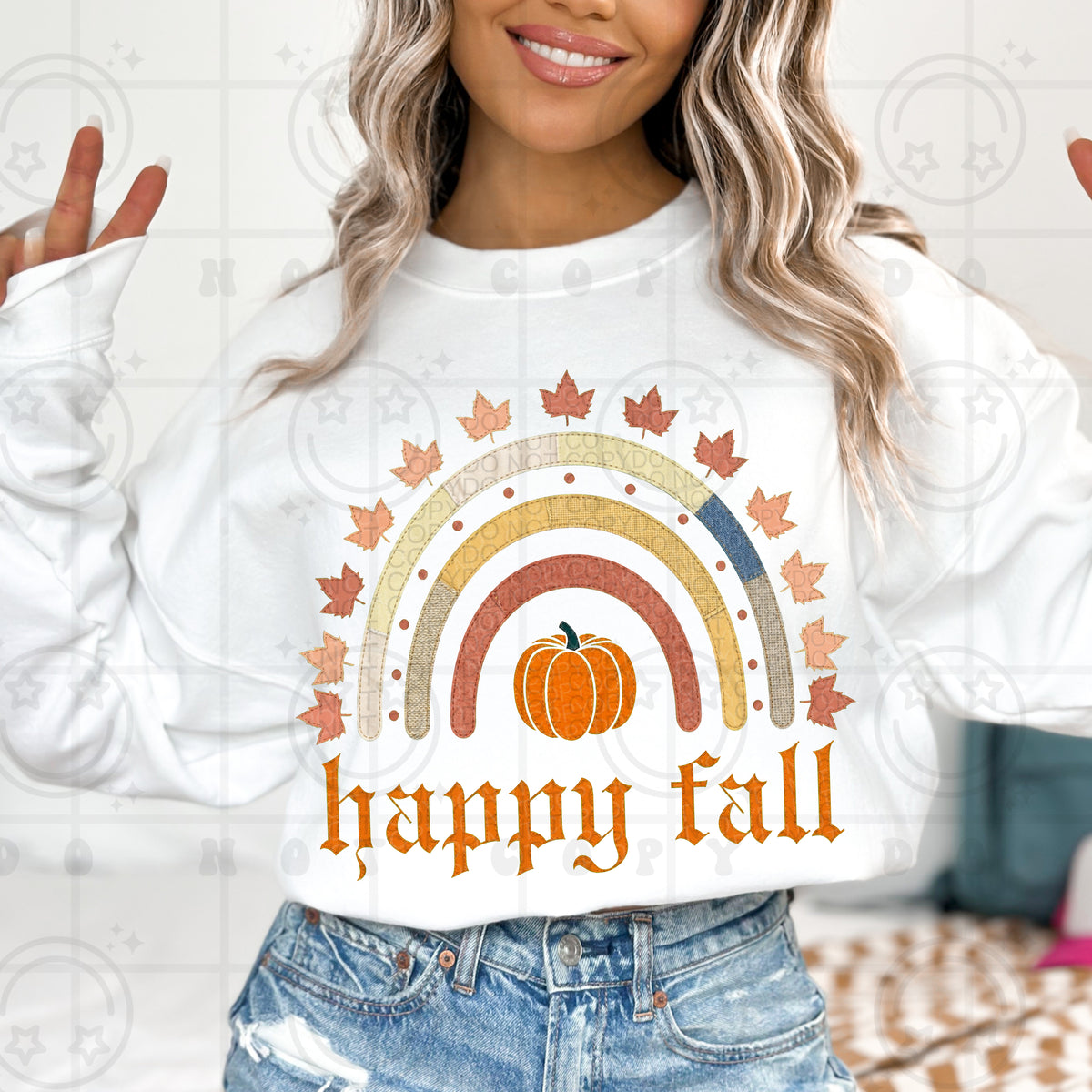 Happy Fall Rainbow Faux Embroidery Tee