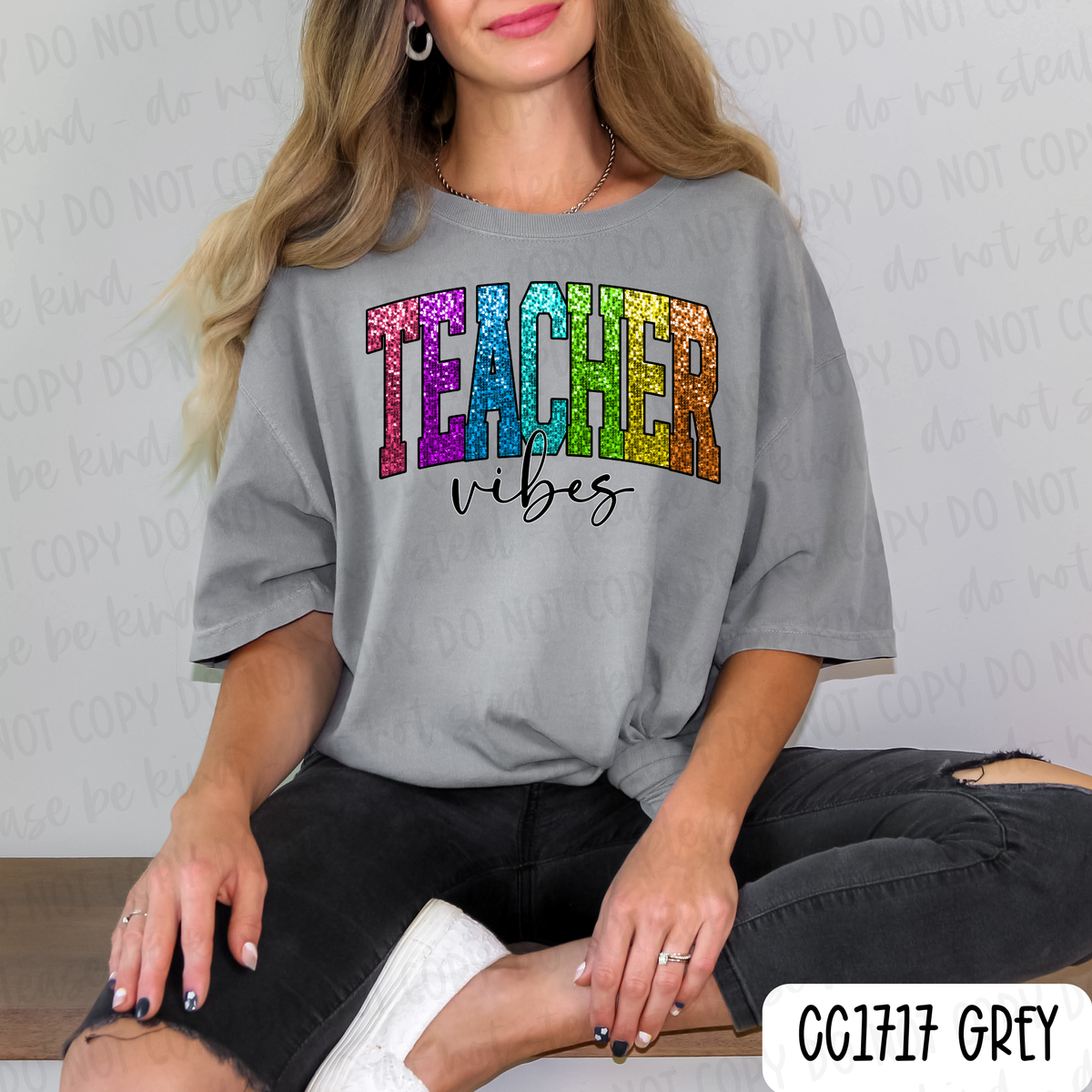 Faux Glitter Teacher Vibes Tee