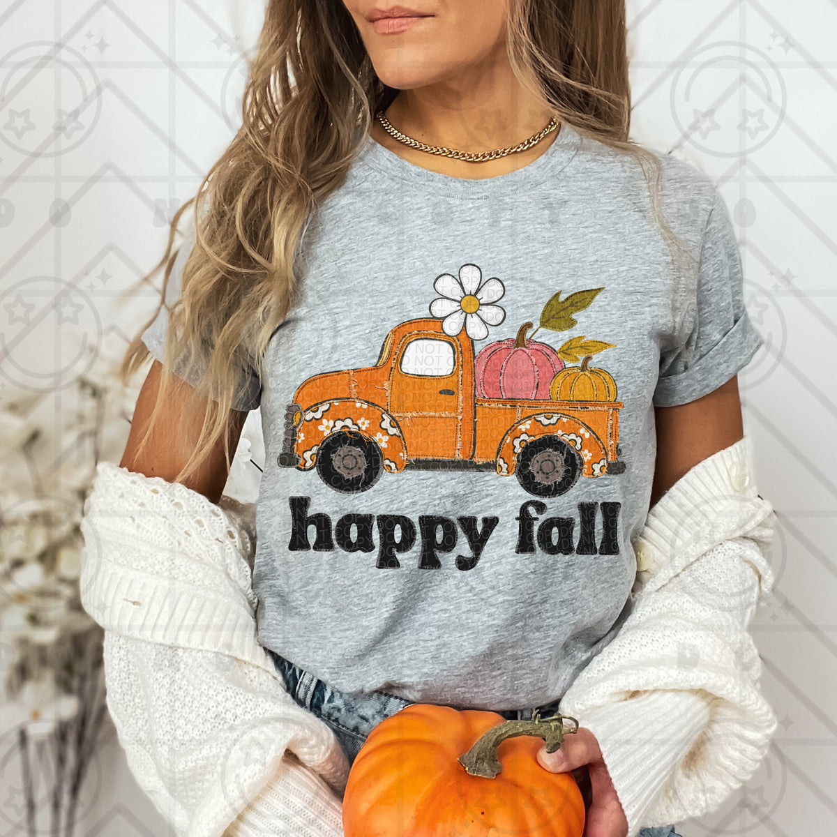 Happy Fall Truck Faux Embroidery